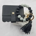 Bead Bangle Keychain Bracelet / Leather Card Holder - Black - Potpourri Gift Shop