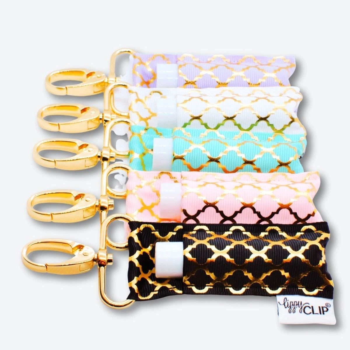 Gold Quatrefoil White LippyClip® Lip Balm Holder - Potpourri Gift Shop
