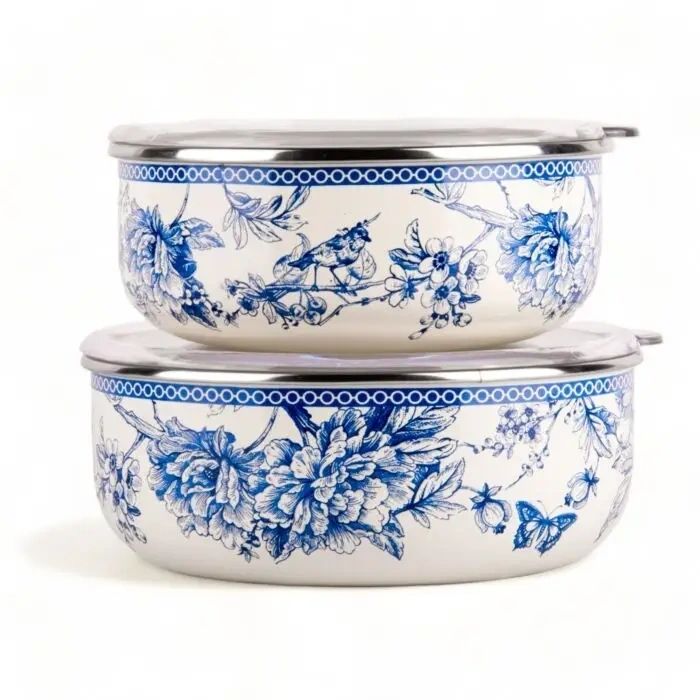 Bird of Paradise Enamel Stackable Storage Bowls Set of 2 - Potpourri Gift Shop