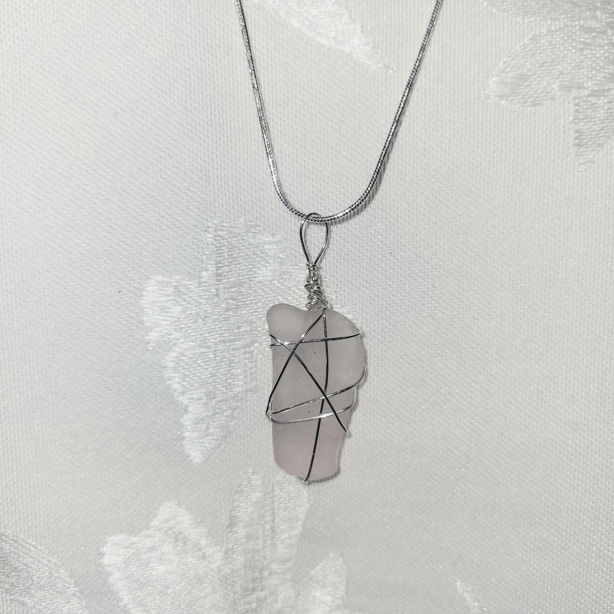 Wire Wrapped Seaglass Necklace 18" - Light Pink - Potpourri Gift Shop