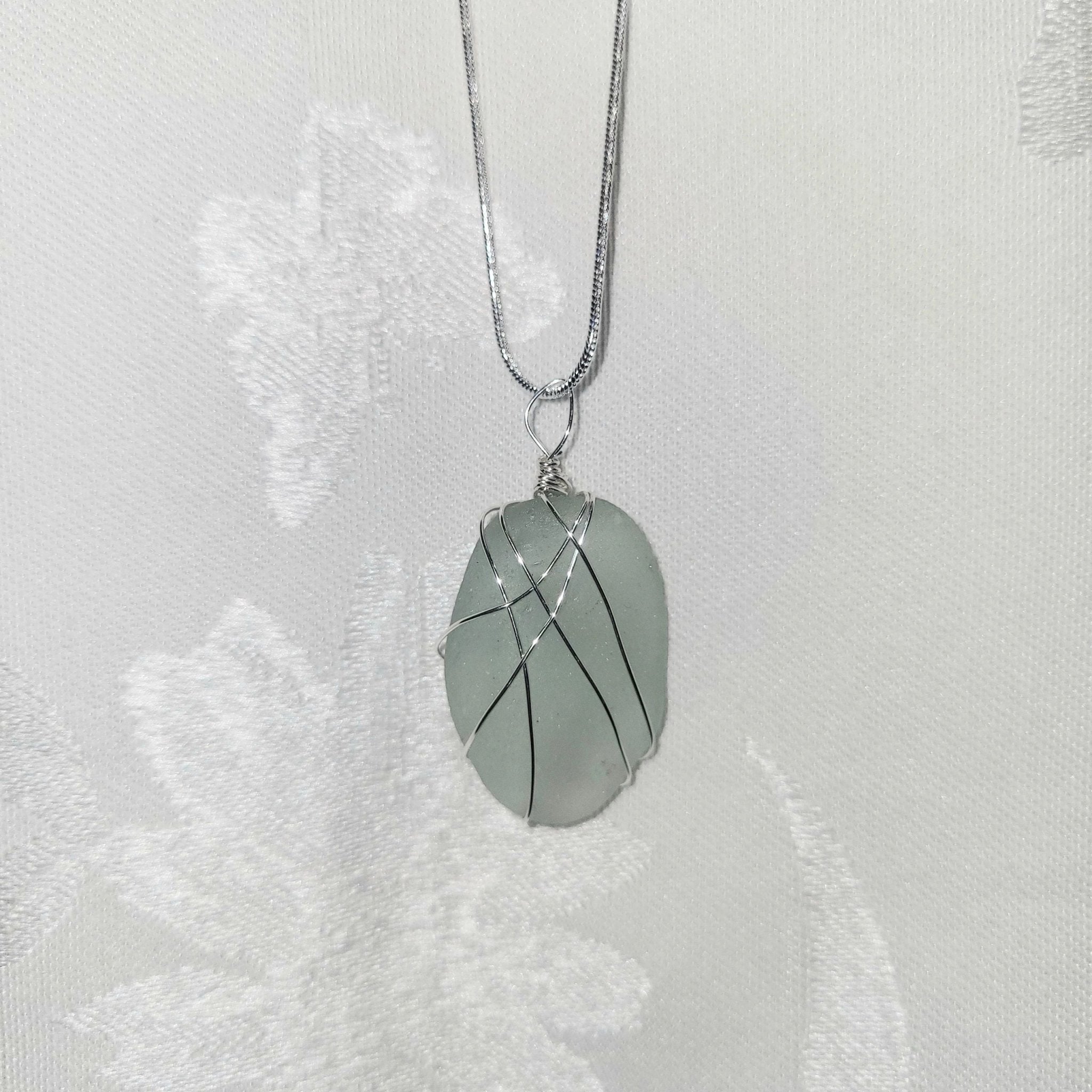 Wire Wrapped Seaglass Necklace 18" - Light Green - Potpourri Gift Shop