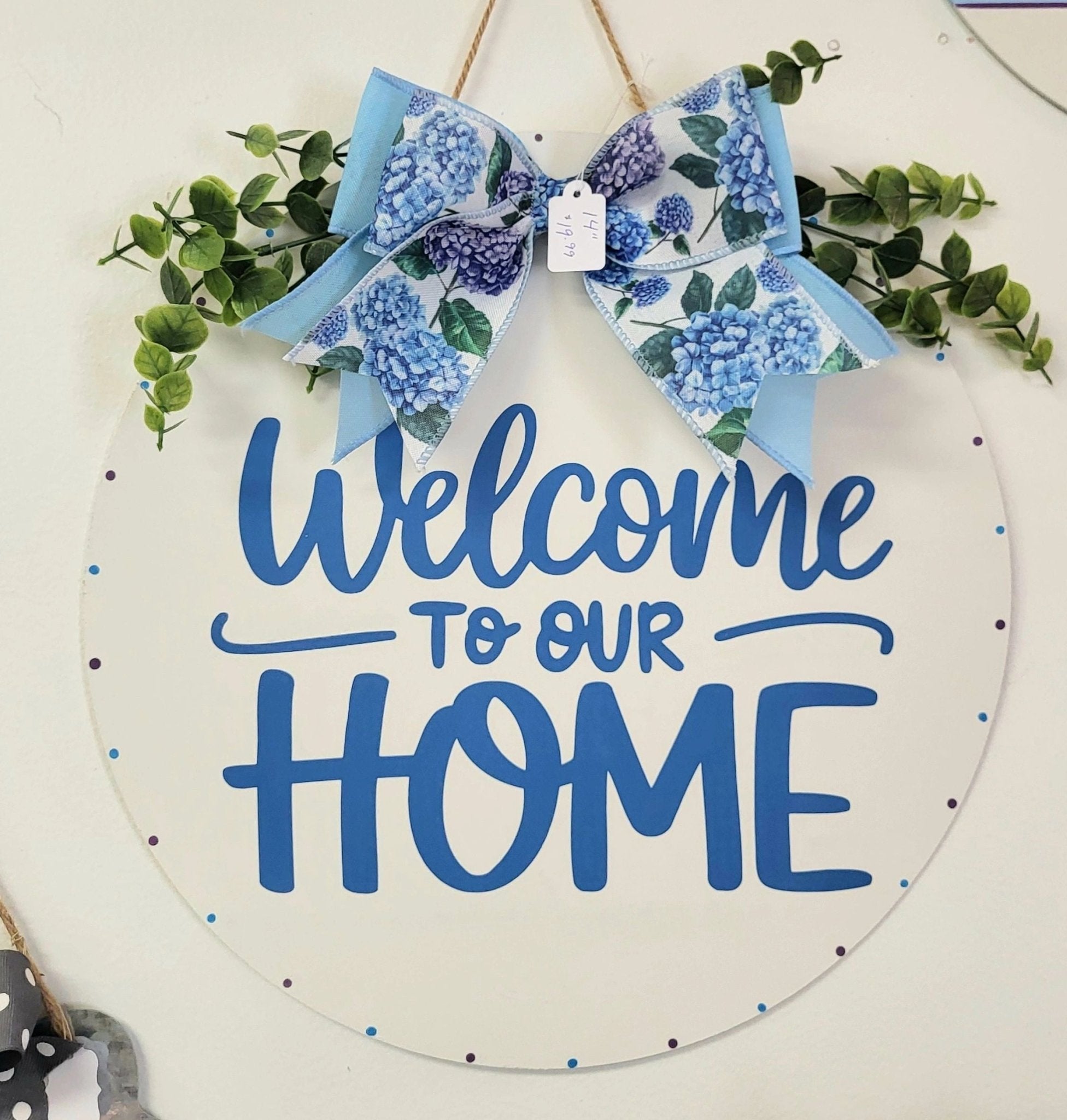 Welcome to our Home Blue Hydrangea Front Door Sign 14" - Potpourri Gift Shop