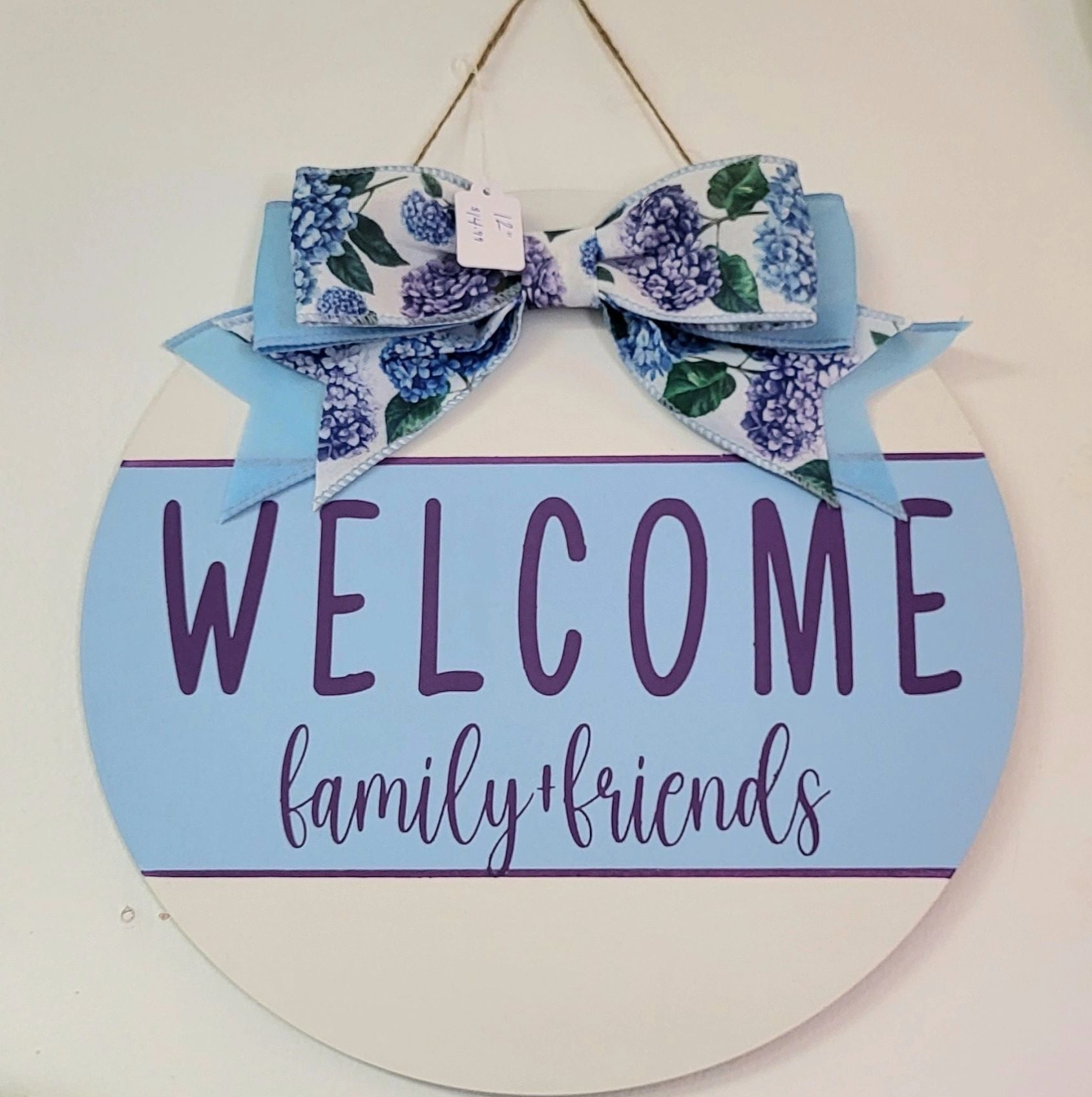 Welcome Family & Friends Hydrangea Front Door Sign 12" - Potpourri Gift Shop