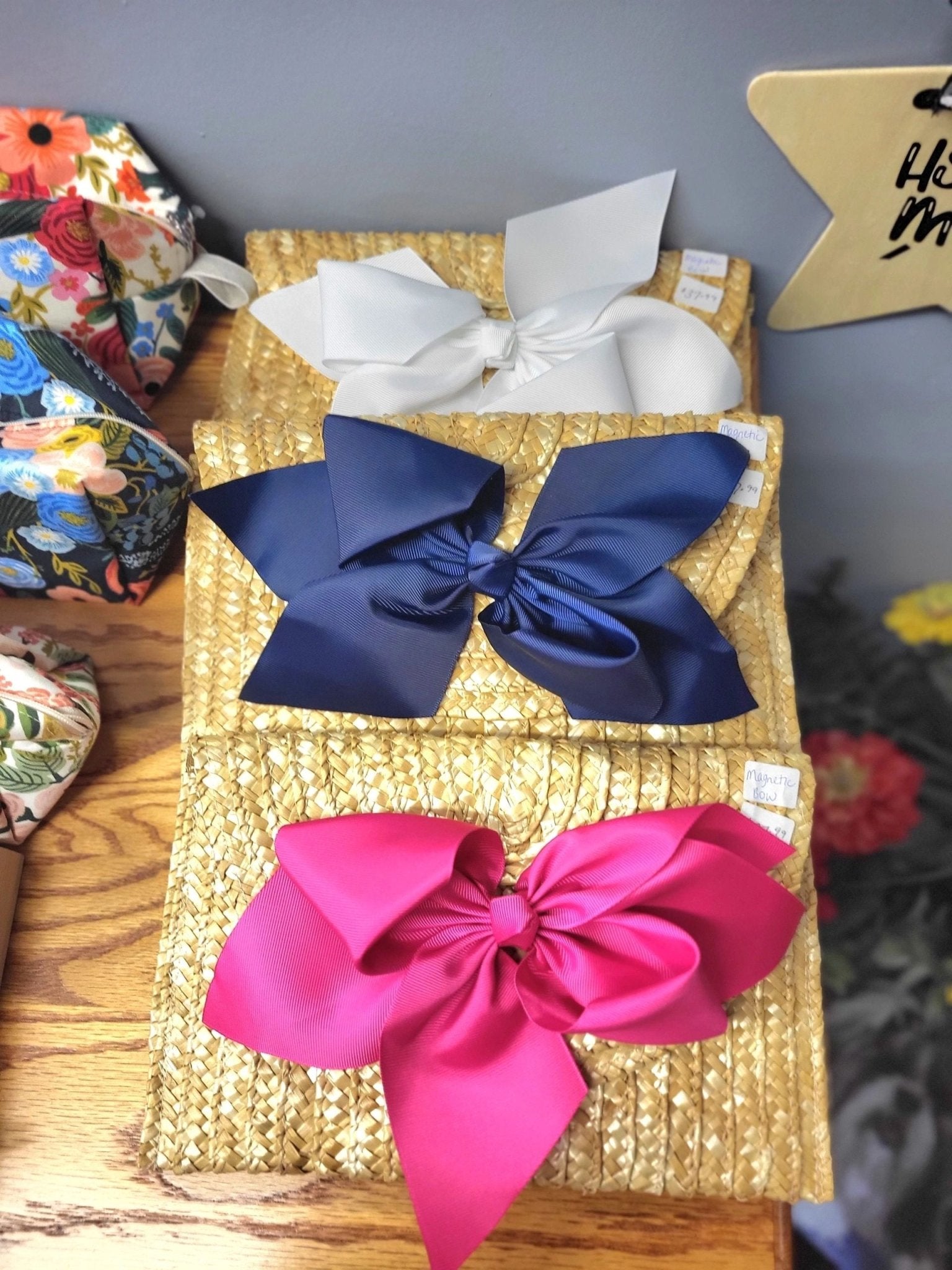 The Vineyard Straw Clutch with Interchangeable Bow - Navy - Potpourri Gift Shop