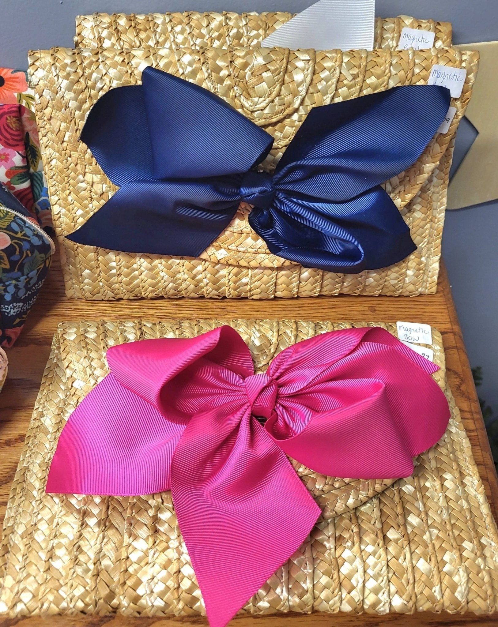 The Vineyard Straw Clutch with Interchangeable Bow - Hot Pink - Potpourri Gift Shop