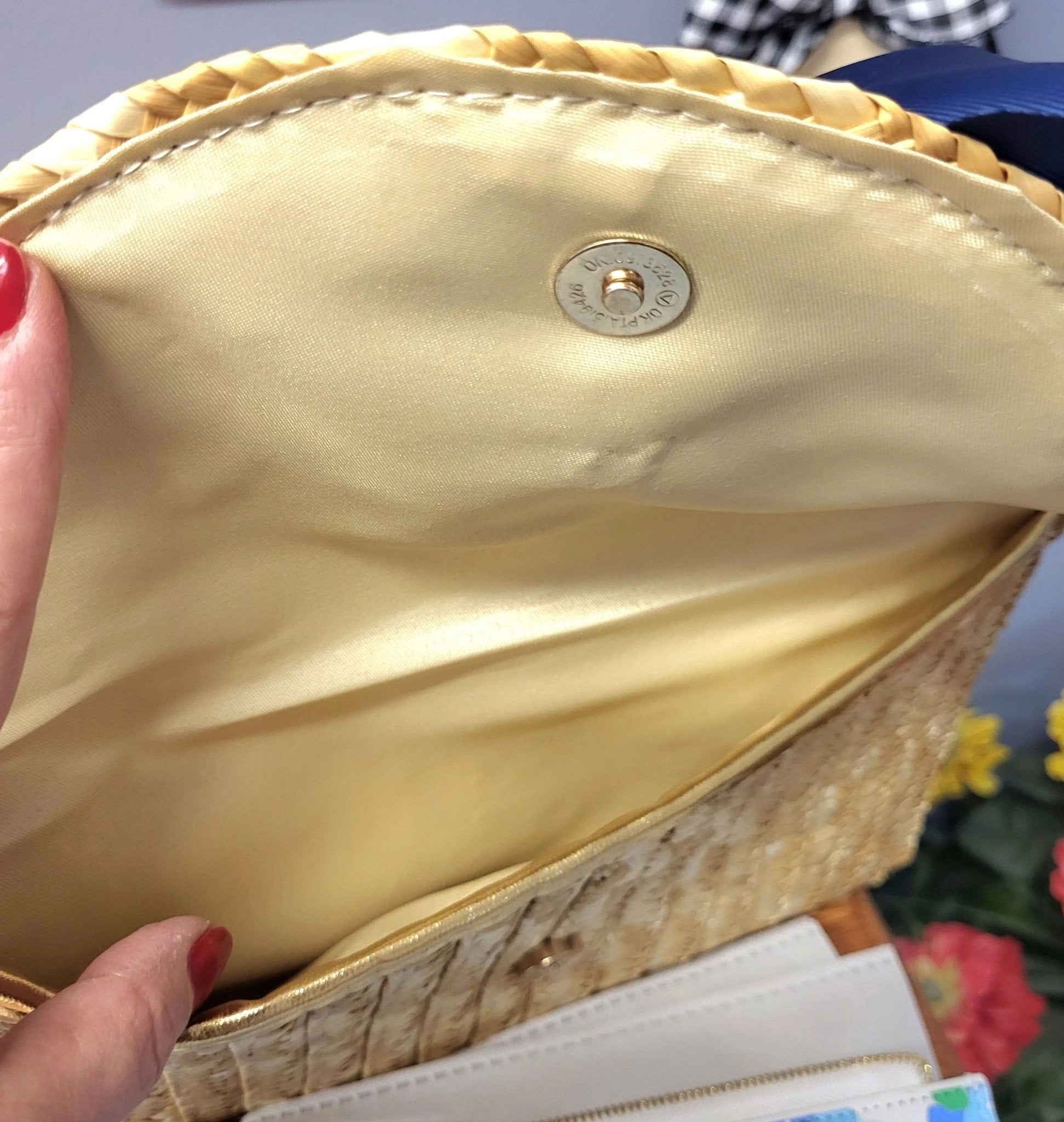 The Vineyard Straw Clutch with Interchangeable Bow - Navy - Potpourri Gift Shop