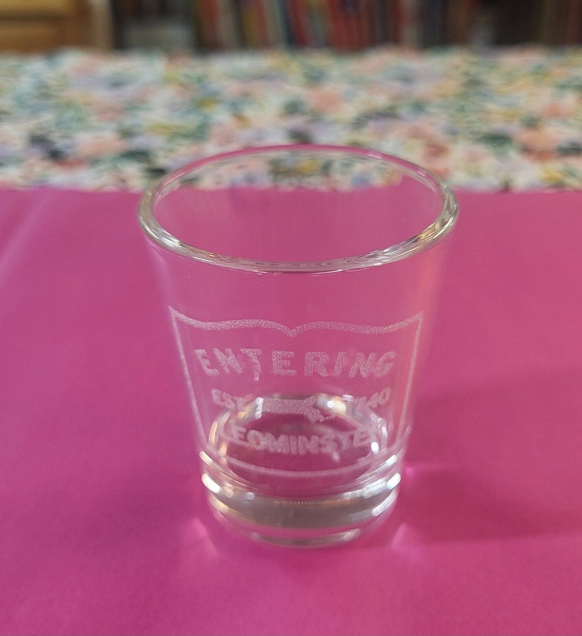 Entering Leominster Etched Shot Glass 2 oz. - Potpourri Gift Shop