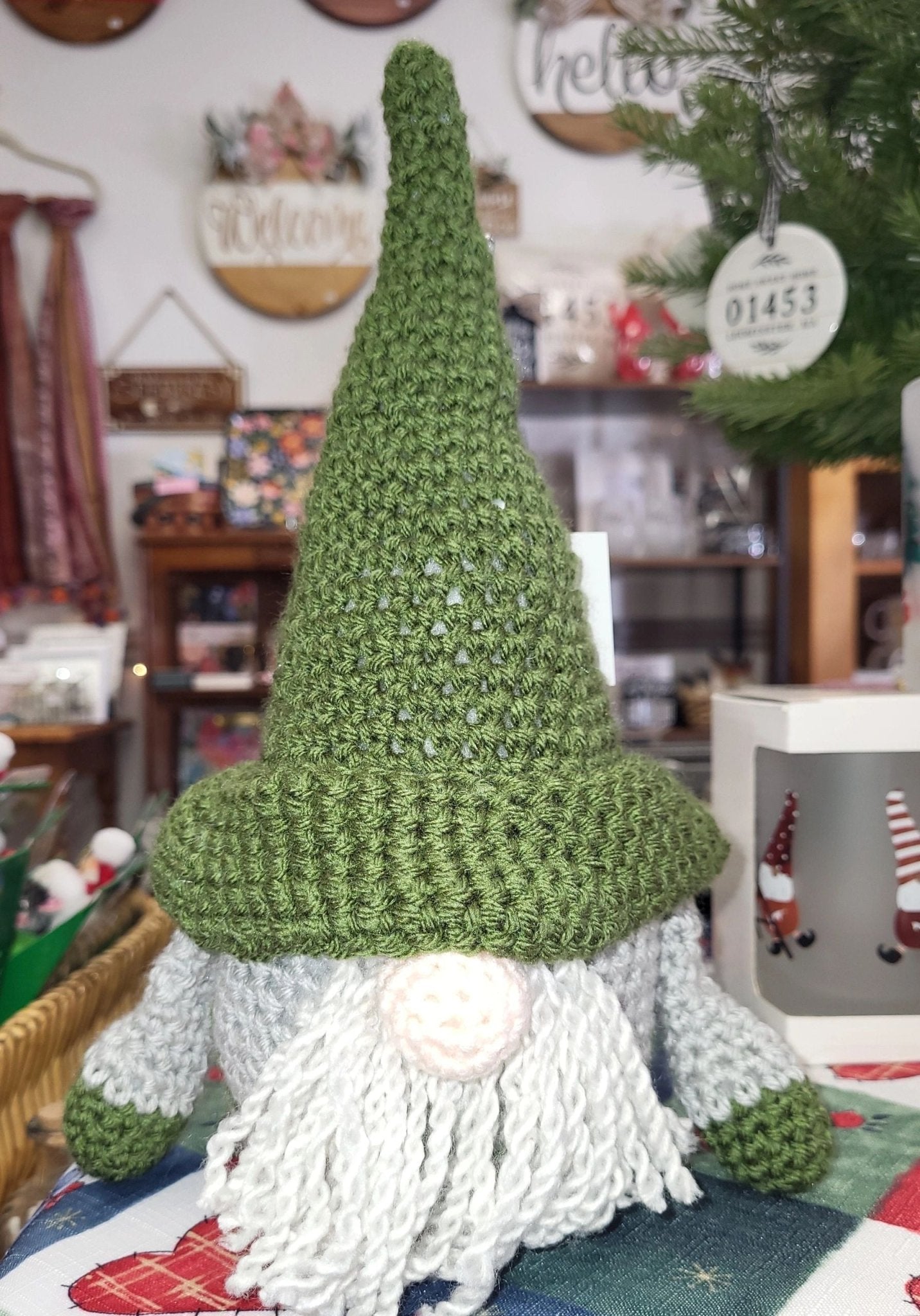 Green Crocheted Gnome 7"x12" - Potpourri Gift Shop