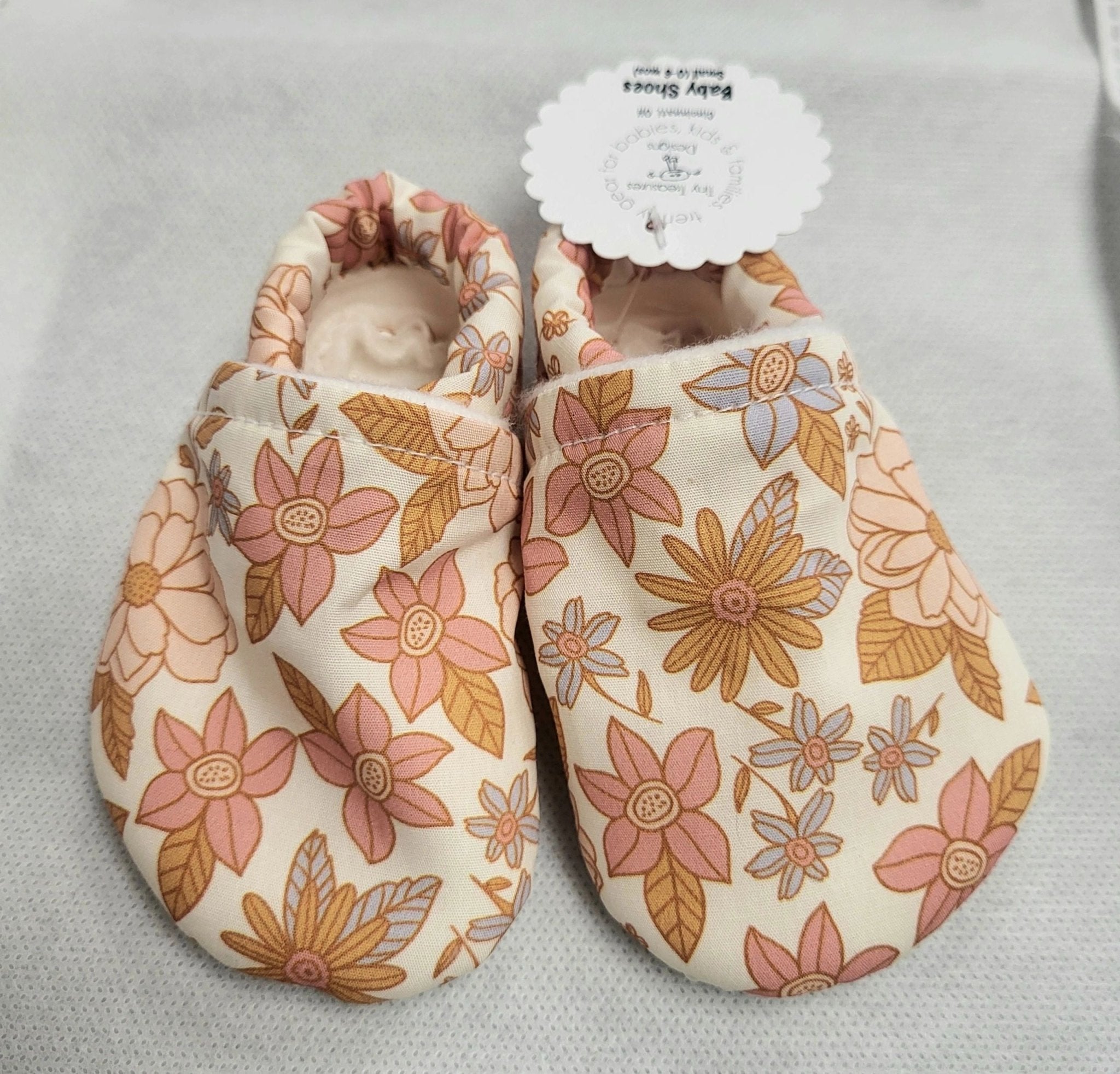 Cotton Baby Shoes in Retro Flowers 0 - 6 Mos. - Potpourri Gift Shop
