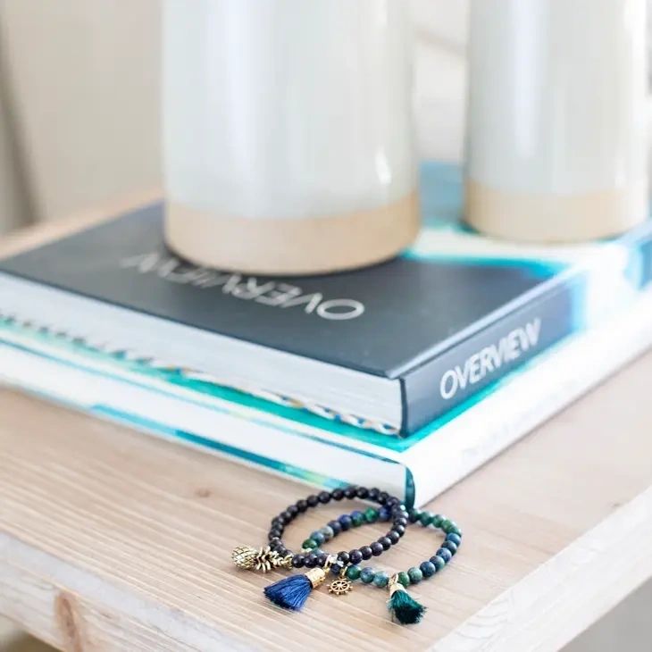 Grey Spectrolite Soul Stacks Bracelet [for embracing change] - moon charm & tassel - Potpourri Gift Shop