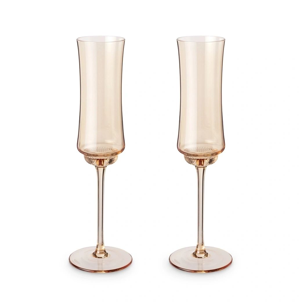 Tulip Amber Tinted Glass Stemmed Champagne Flutes Set of 2 - Potpourri Gift Shop