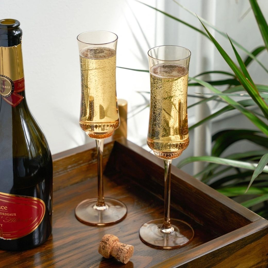 Tulip Amber Tinted Glass Stemmed Champagne Flutes Set of 2 - Potpourri Gift Shop