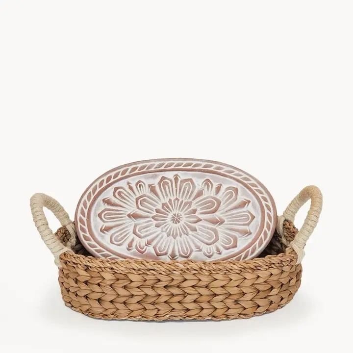 Bread Warmer & Wicker Basket - Flower Oval - Potpourri Gift Shop
