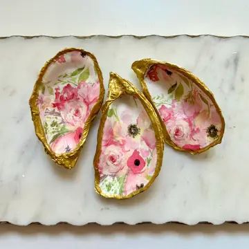 Pink Floral Small Oyster Shell Ring Dish - Potpourri Gift Shop