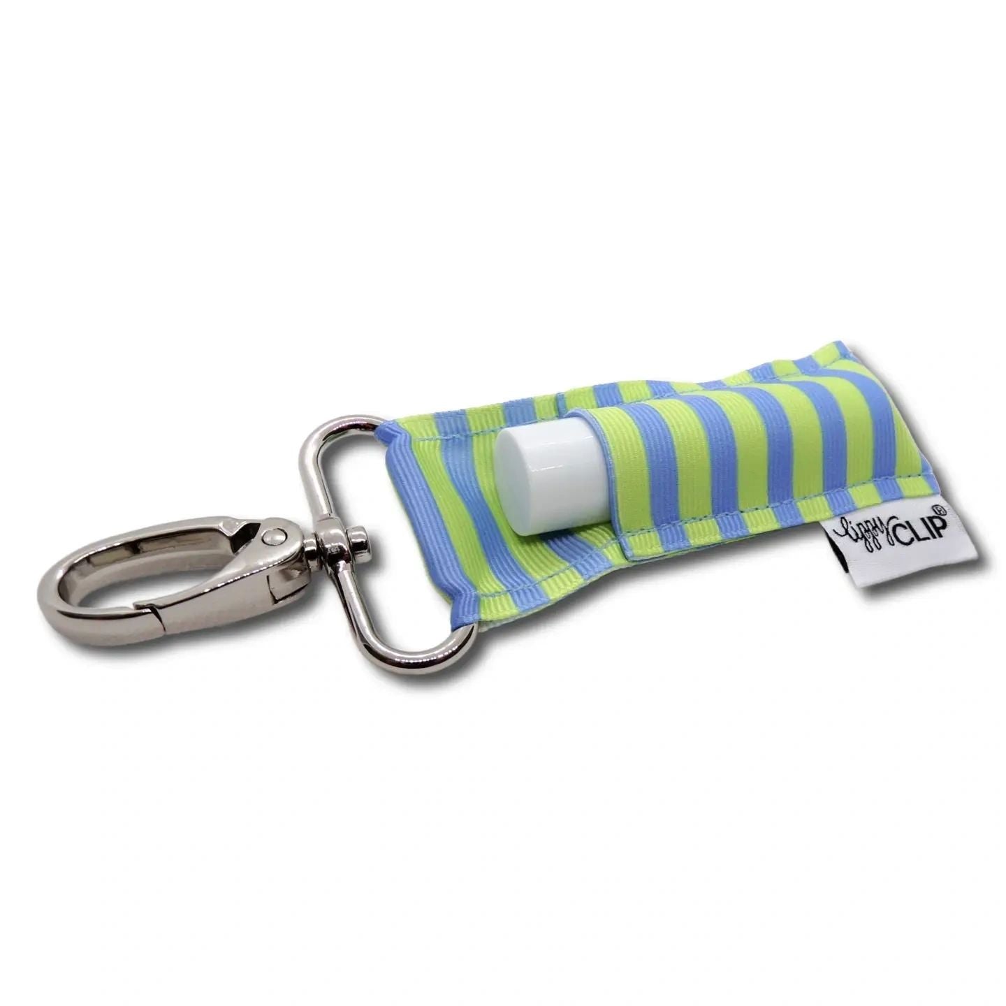 Blue and Lime Stripes Lippyclip® Lip Balm Holder - Potpourri Gift Shop