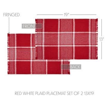 Eston Red White Plaid Placemat Set of 2 Fringed 13x19 - Potpourri Gift Shop
