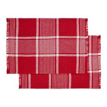 Eston Red White Plaid Placemat Set of 2 Fringed 13x19 - Potpourri Gift Shop