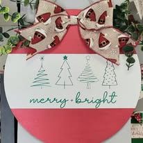 Merry & Bright Christmas Front Door Sign 12" - Potpourri Gift Shop