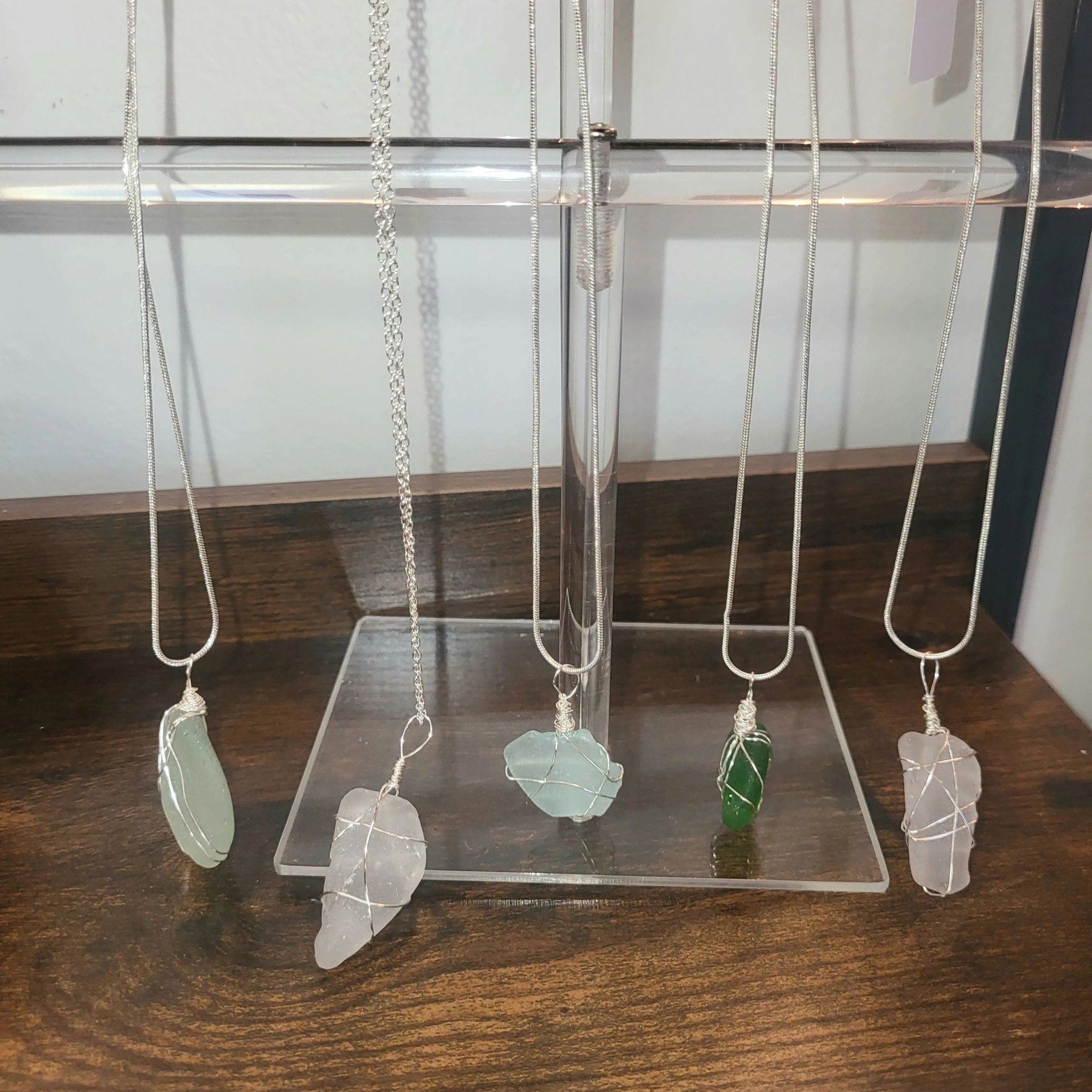 Wire Wrapped Seaglass Necklace 18" - Light Pink - Potpourri Gift Shop