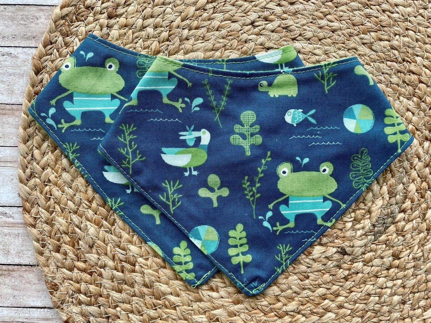 Children's Cotton Frog Bandana Bib 6 - 12 mos. - Potpourri Gift Shop
