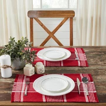 Eston Red White Plaid Placemat Set of 2 Fringed 13x19 - Potpourri Gift Shop