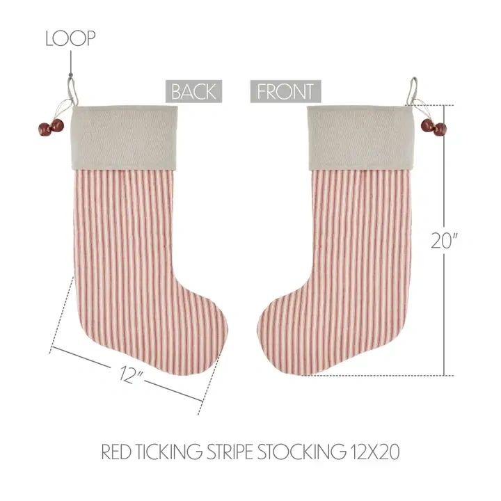 Large Red Striped Stocking with Bells 12x20 - Potpourri Gift Shop