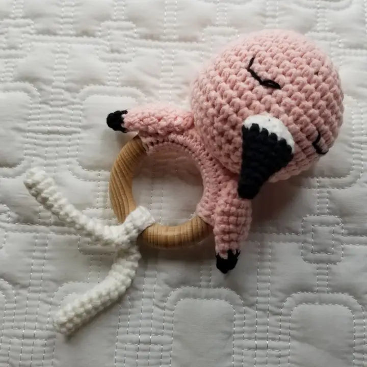 Handmade Baby Rattle, Flamingo, Non-toxic