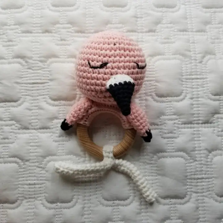 Handmade Baby Rattle, Flamingo, Non-toxic