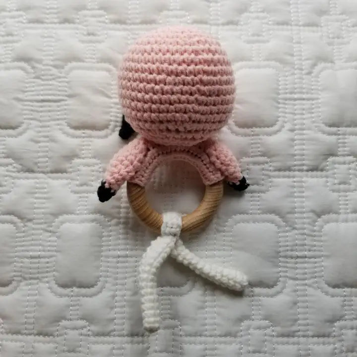 Handmade Baby Rattle, Flamingo, Non-toxic