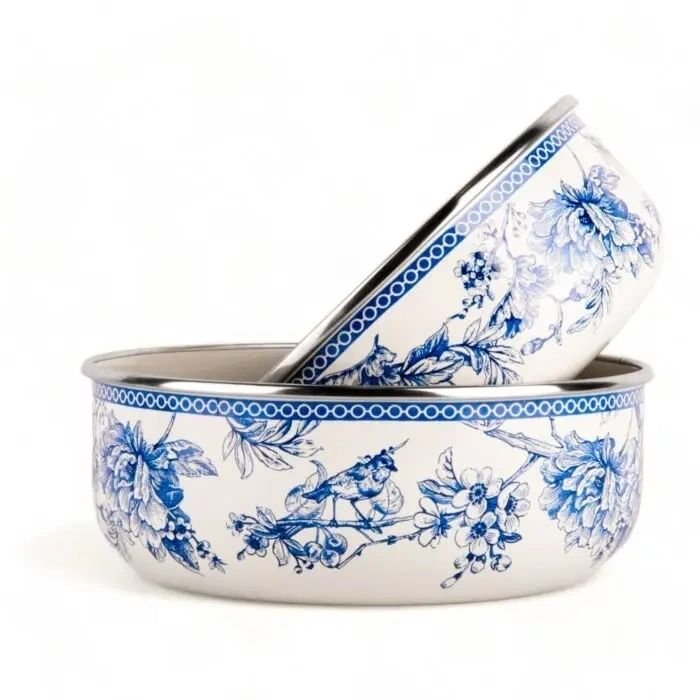 Bird of Paradise Enamel Stackable Storage Bowls Set of 2 - Potpourri Gift Shop