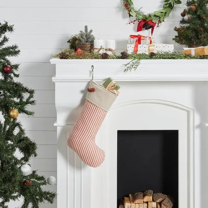 Large Red Striped Stocking with Bells 12x20 - Potpourri Gift Shop