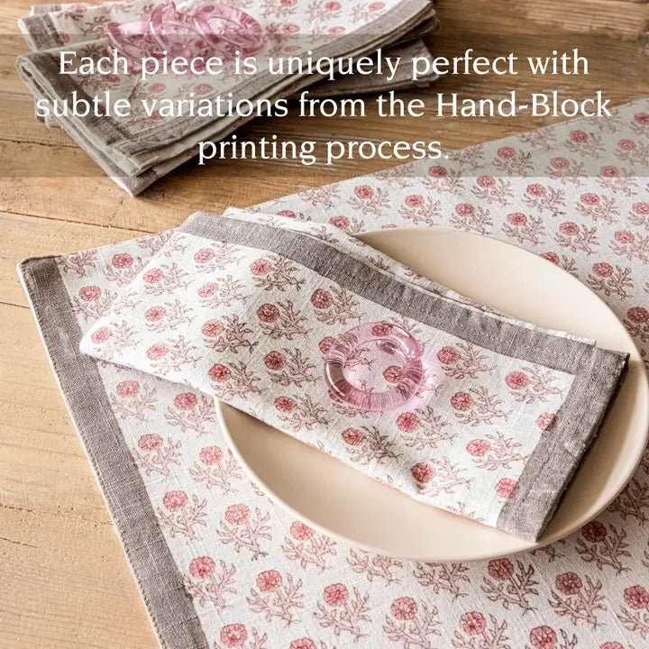 Artisan Hand - Blocked Cloth Napkins – 100% Cotton – Set of 4 - Potpourri Gift Shop