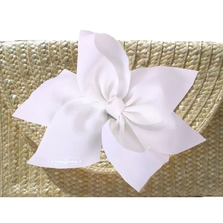 The Vineyard Straw Clutch with Interchangeable Bow - White. - Potpourri Gift Shop