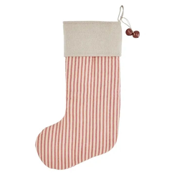 Large Red Striped Stocking with Bells 12x20 - Potpourri Gift Shop