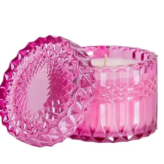 Pink Glass Shimmer Candle 8oz. - Cake for Breakfast - Potpourri Gift Shop