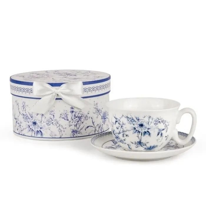 Blue Flowers Bone China Teacup & Saucer in Gift Box - Potpourri Gift Shop