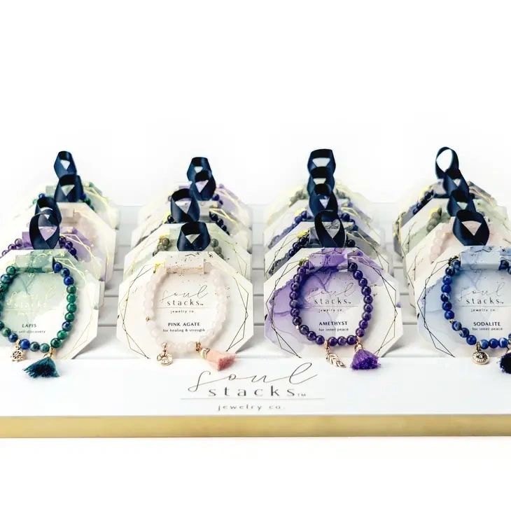 Blue Sodalite Soul Stacks Bracelet [for intuition] - flower charm & tassel - Potpourri Gift Shop
