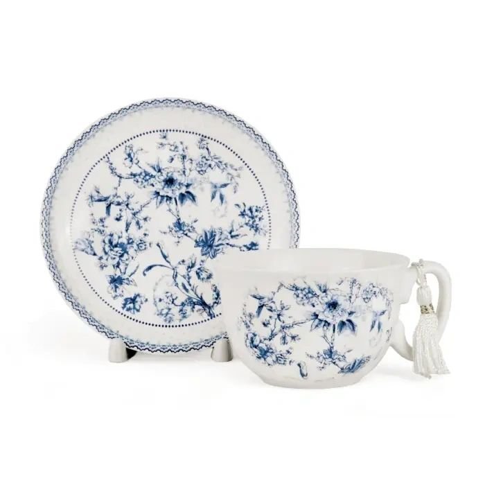 Blue Flowers Bone China Teacup & Saucer in Gift Box - Potpourri Gift Shop