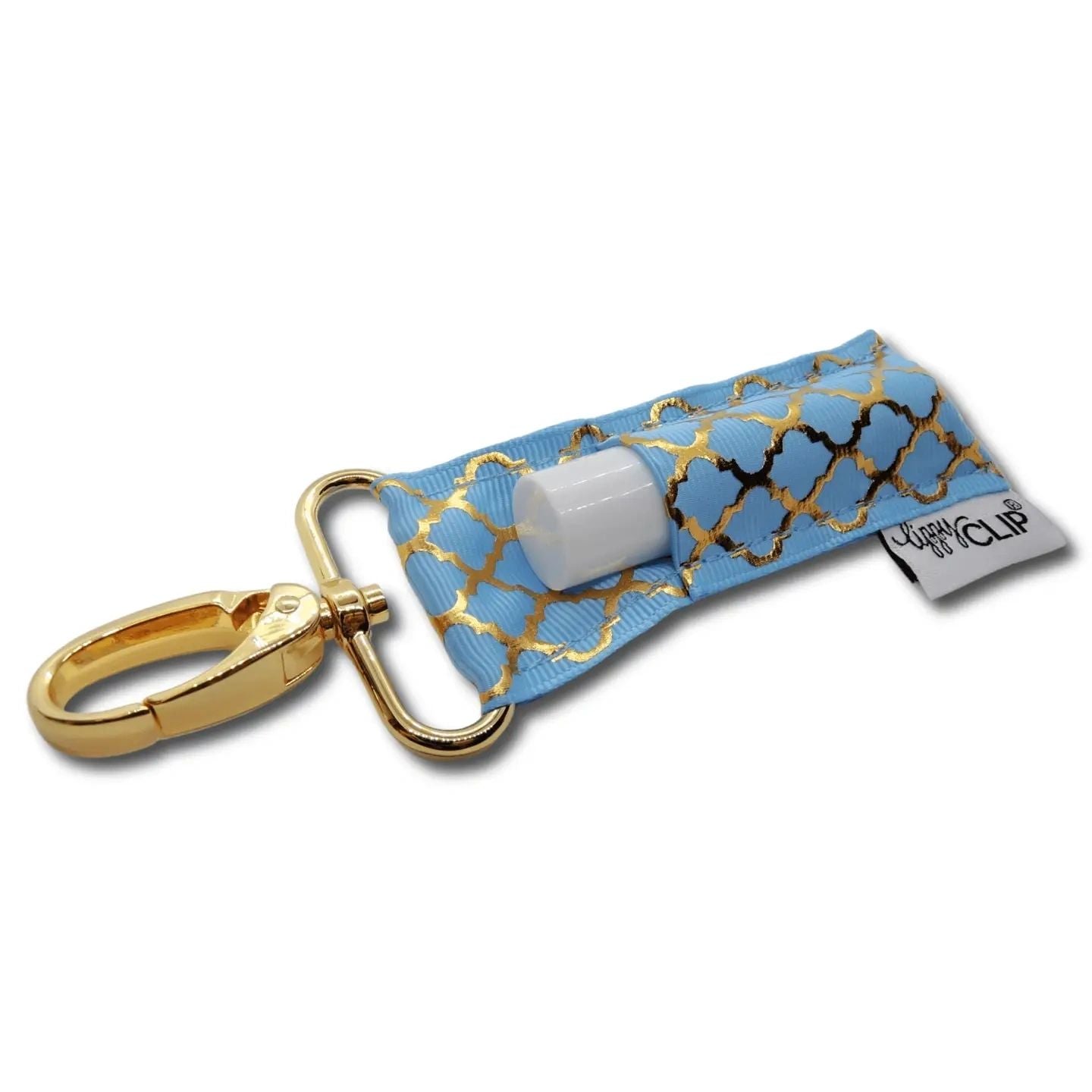 Gold Quatrefoil Blue Lippyclip® Lip Balm Holder - Potpourri Gift Shop