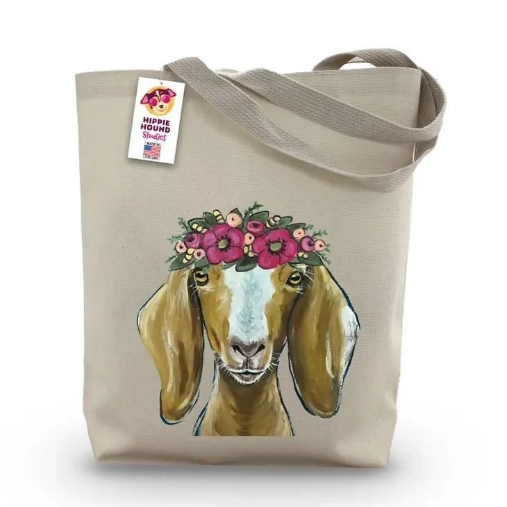 Bright Blooms Goat Tote Bag, "Madge" - Potpourri Gift Shop