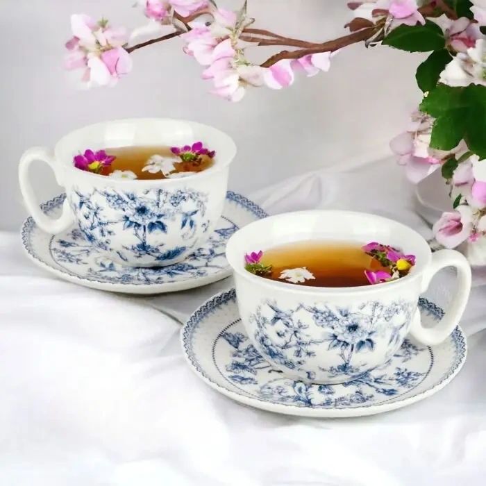 Blue Flowers Bone China Teacup & Saucer in Gift Box - Potpourri Gift Shop