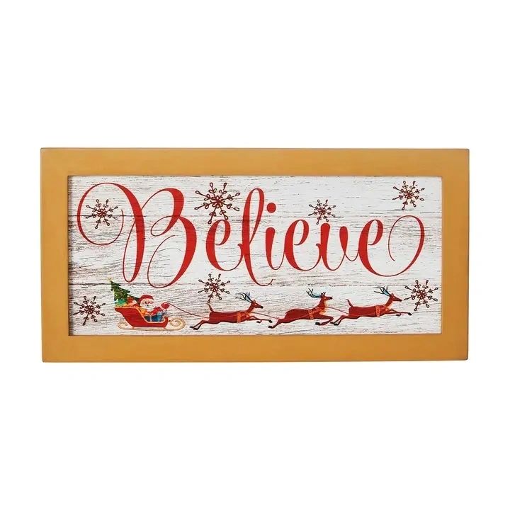 Believe Santa Sleigh Framed Wall Hanging Sign 6x12 - Potpourri Gift Shop