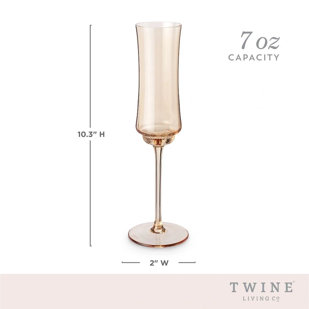 Tulip Amber Tinted Glass Stemmed Champagne Flutes Set of 2 - Potpourri Gift Shop