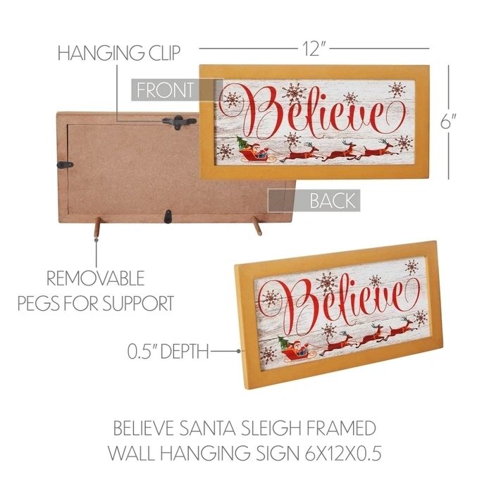 Believe Santa Sleigh Framed Wall Hanging Sign 6x12 - Potpourri Gift Shop