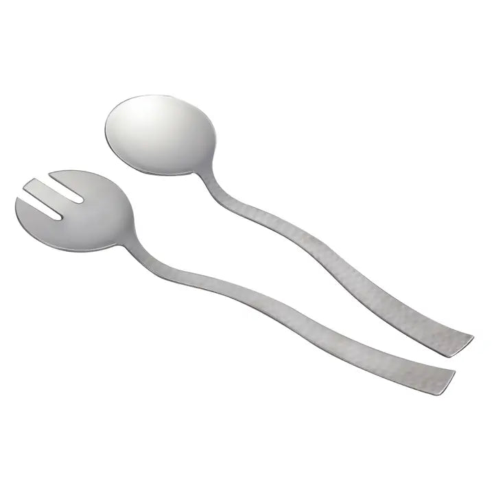 11.5" Hammered Wavy Salad Server Set - Potpourri Gift Shop